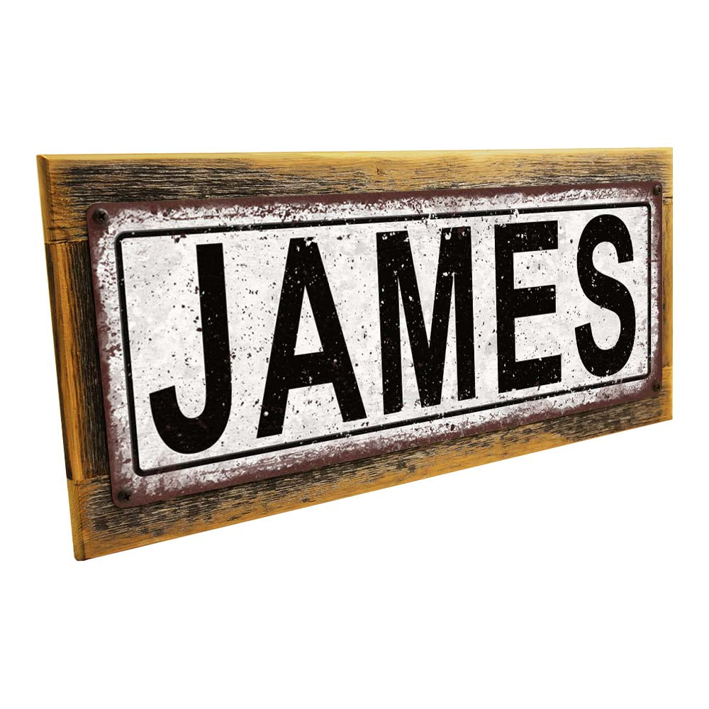 Framed James Metal Sign