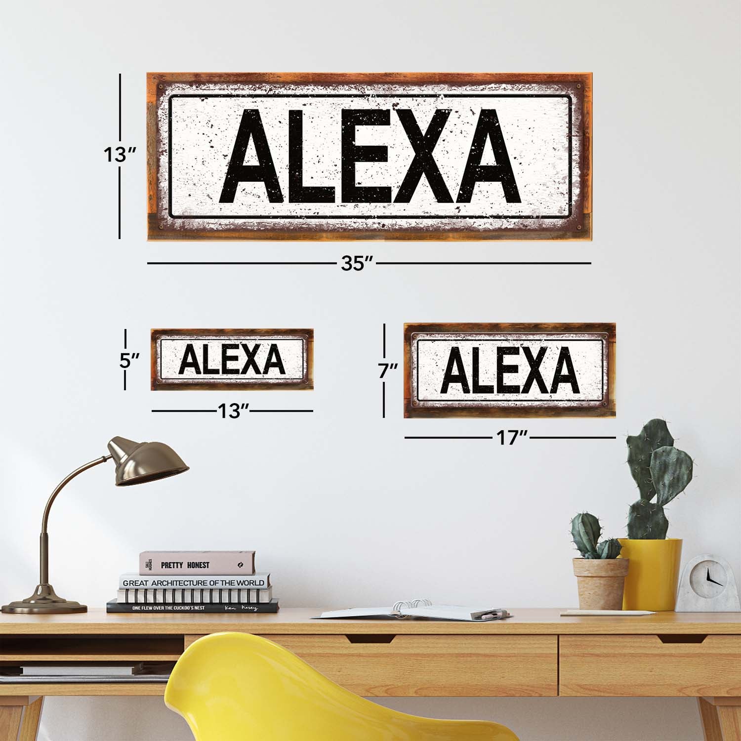 Photo showing relative proportions of different framed product sizes