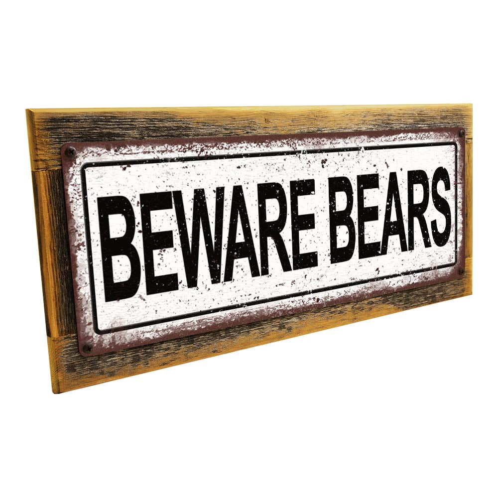 Framed Beware Bears Metal Sign