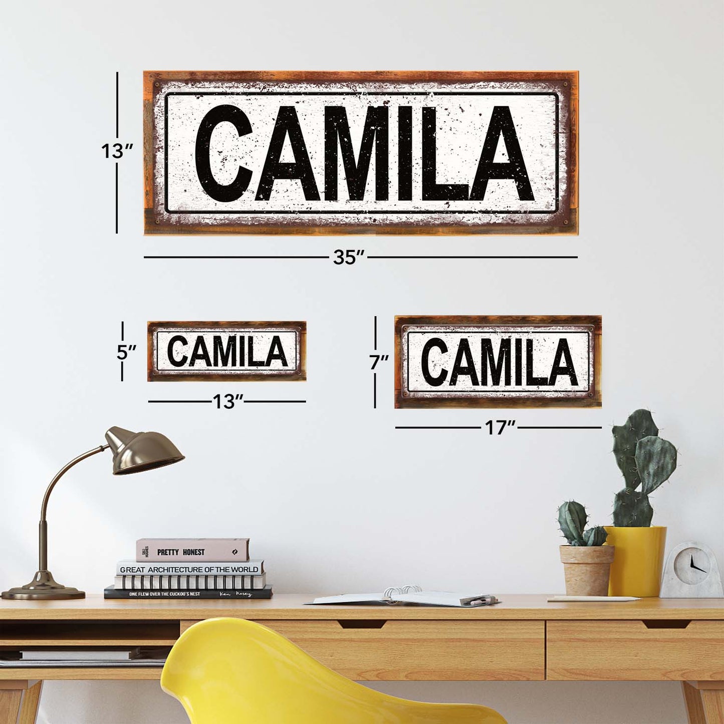 Photo showing relative proportions of different framed product sizes