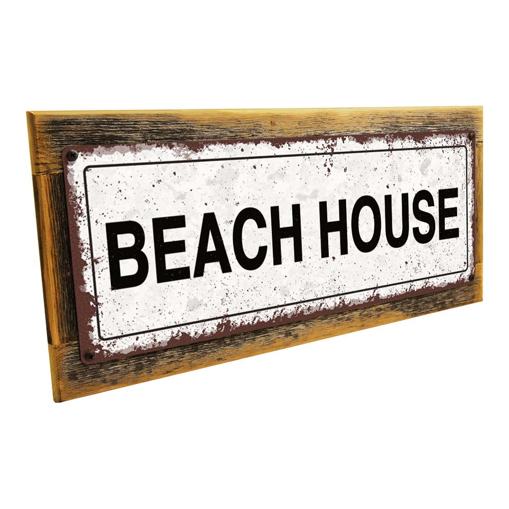 Framed Beach House Metal Sign