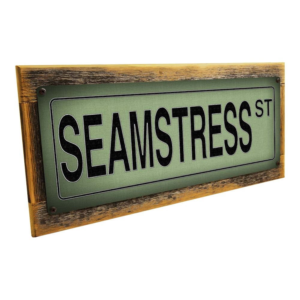 Framed Seamstress St Metal Sign