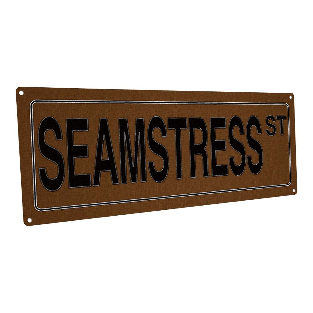 Brown Seamstress St Metal Sign