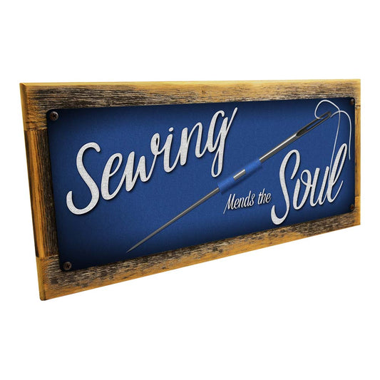 Framed Sewing Mends The Soul Metal Sign