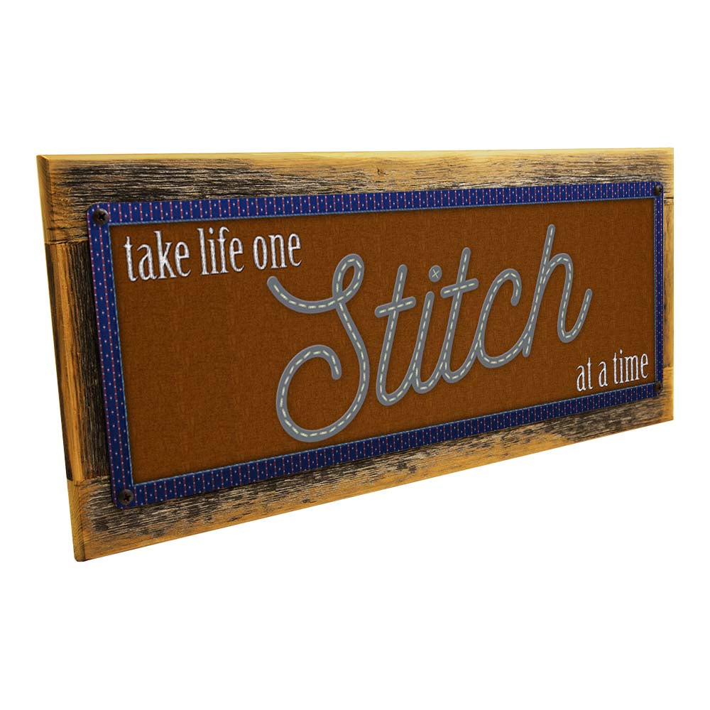 Framed Take Life One Stitch At A Time Metal Sign