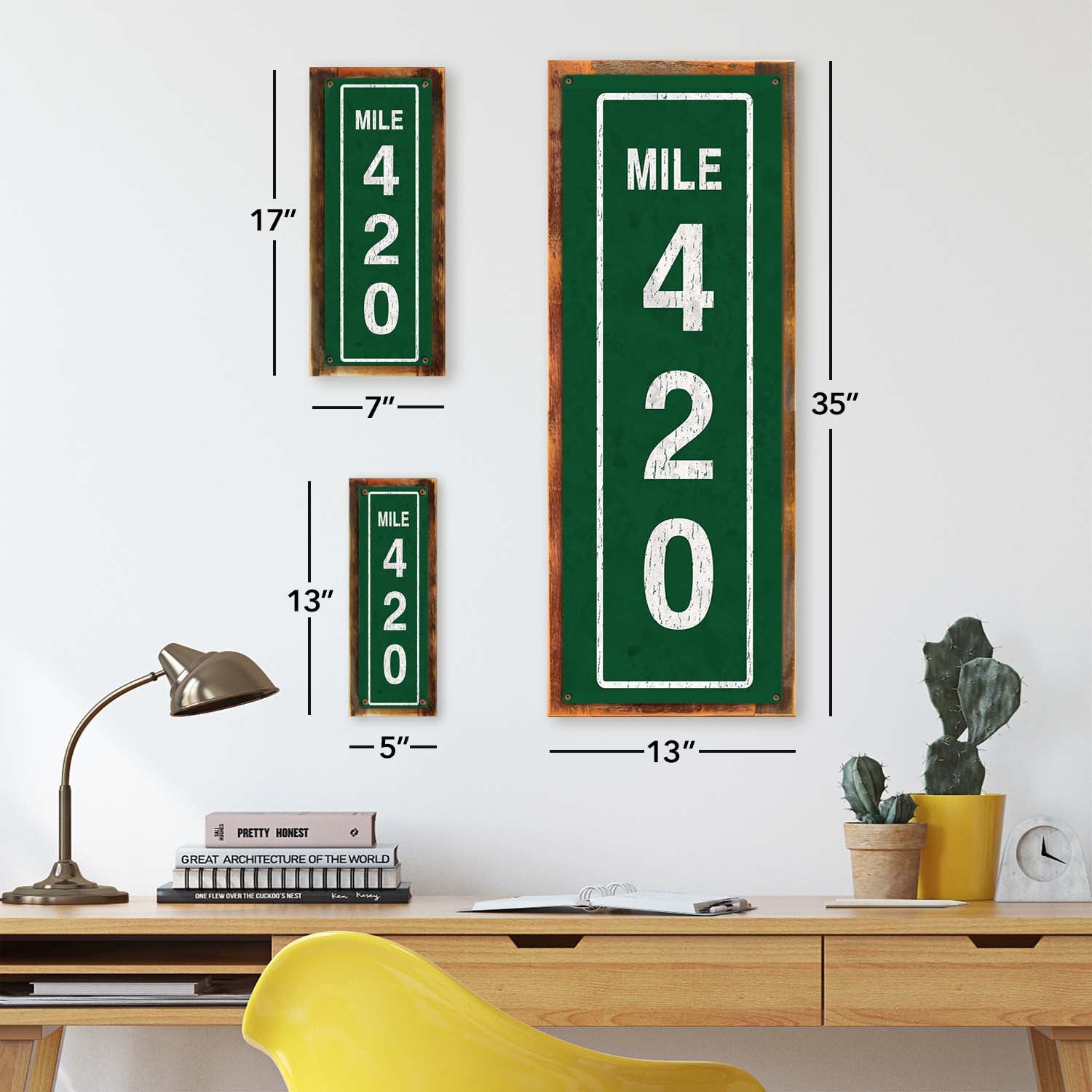 Photo showing relative proportions of different framed product sizes